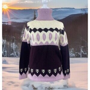 Nurum Women's Small Classic Ragg Wool Elite Sweater Fair Isle Wine Purple Aztec